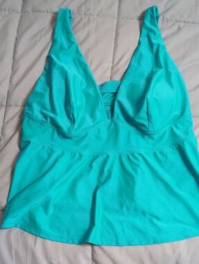 Teal V-Neck Swim Tankini Top, Size 3X